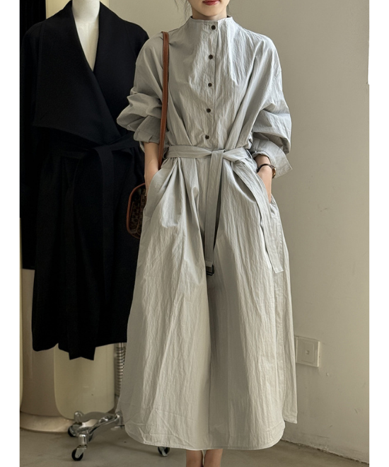 ハイネックボタンヴィンテージシャツワンピース