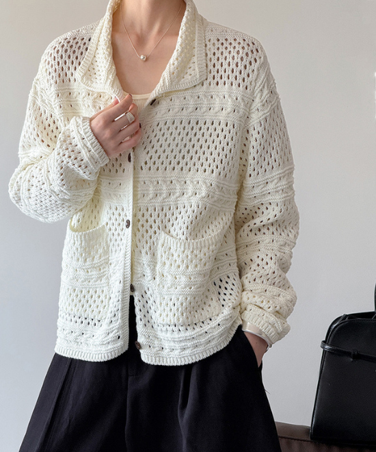 カギ編みニットルーズカーディガン