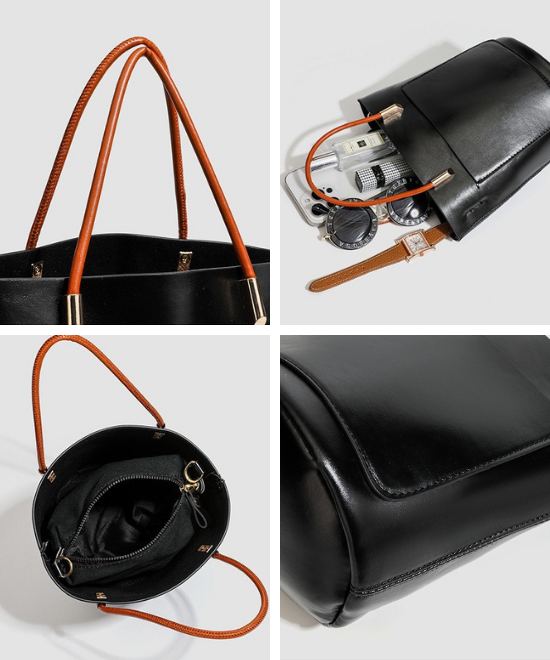 バイカラーハンドルバケットバッグ