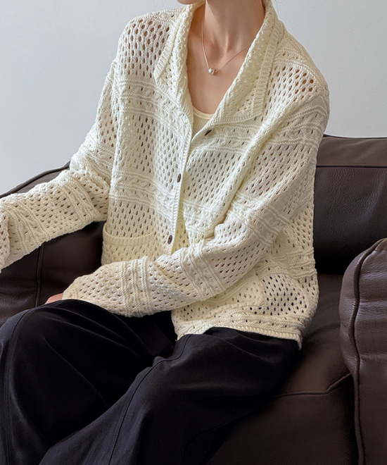 カギ編みニットルーズカーディガン