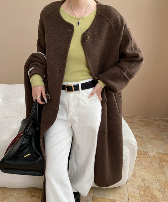 コントラスト刺繍ストールセットウールロングコート