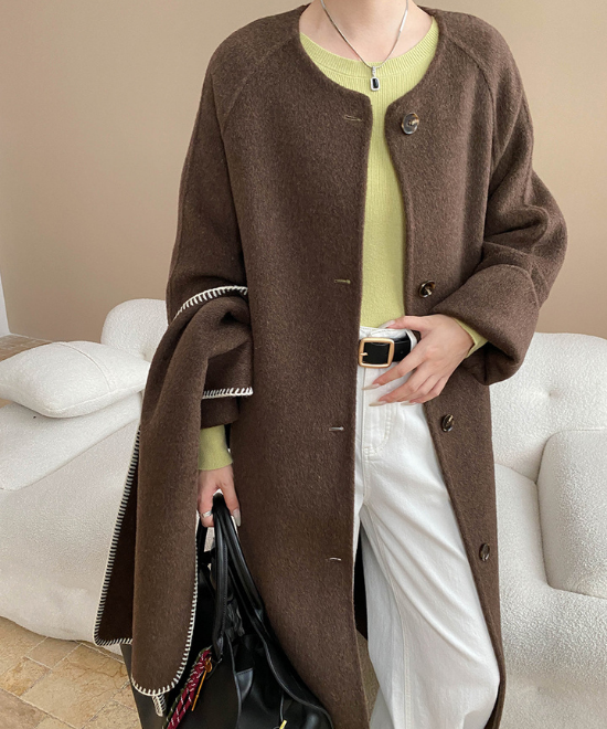 コントラスト刺繍ストールセットウールロングコート