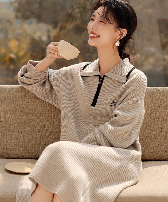 ジップアップセーターワンピース