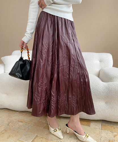 テクスチャープリーツレザーハイウエストスカート