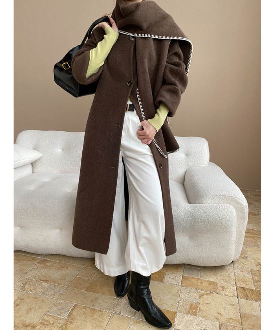 コントラスト刺繍ストールセットウールロングコート