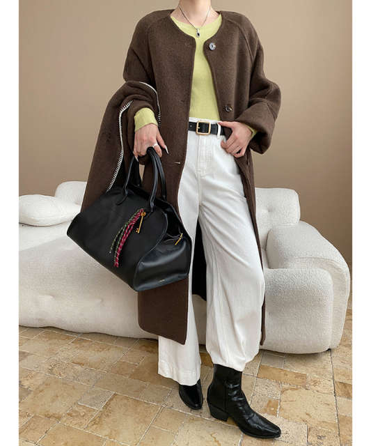 コントラスト刺繍ストールセットウールロングコート