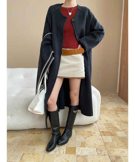 コントラスト刺繍ストールセットウールロングコート