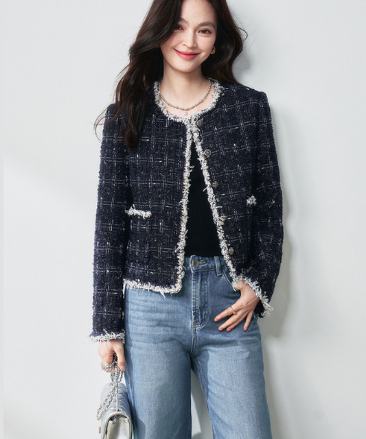 ハイエンドウールフリンジカラーツイードジャケット