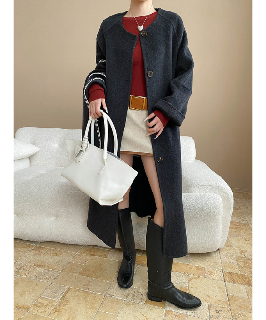 コントラスト刺繍ストールセットウールロングコート