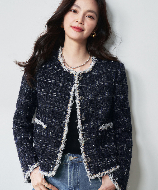 ハイエンドウールフリンジカラーツイードジャケット