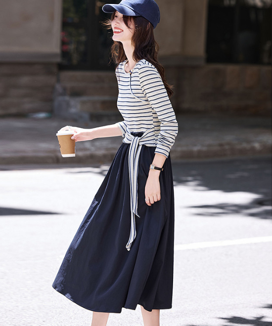 ボーダードッキングフレアワンピース