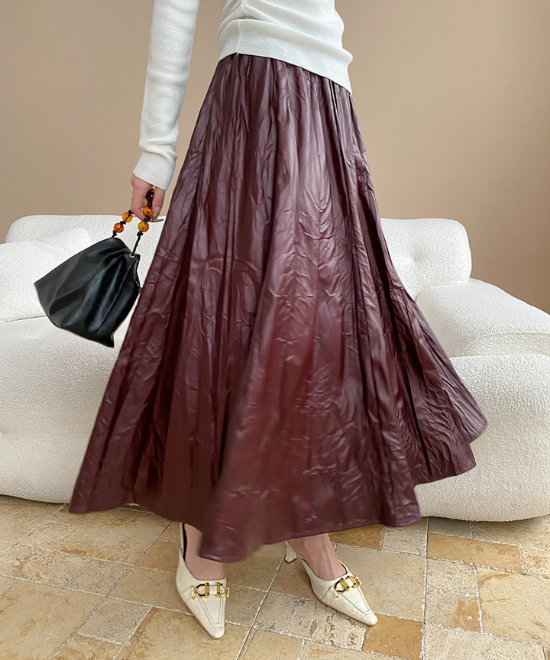 テクスチャープリーツレザーハイウエストスカート