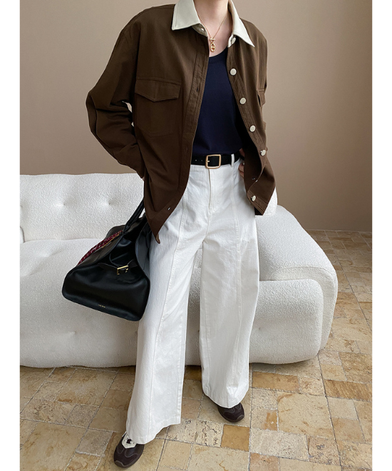 コントラストレザーカラーワークジャケット