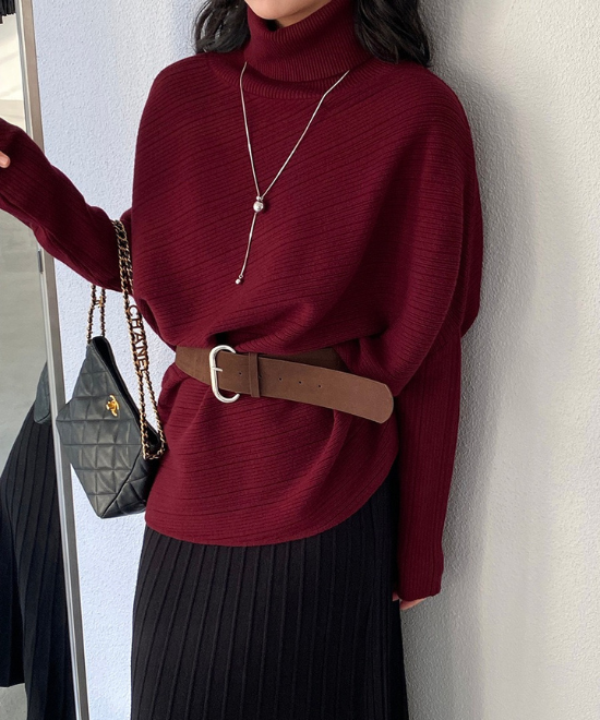 ハイネックドルマンスリーブトップス