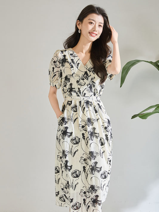 フラワーアートプリントワンピース