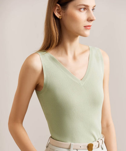 Vネックスリムリブニットタンク