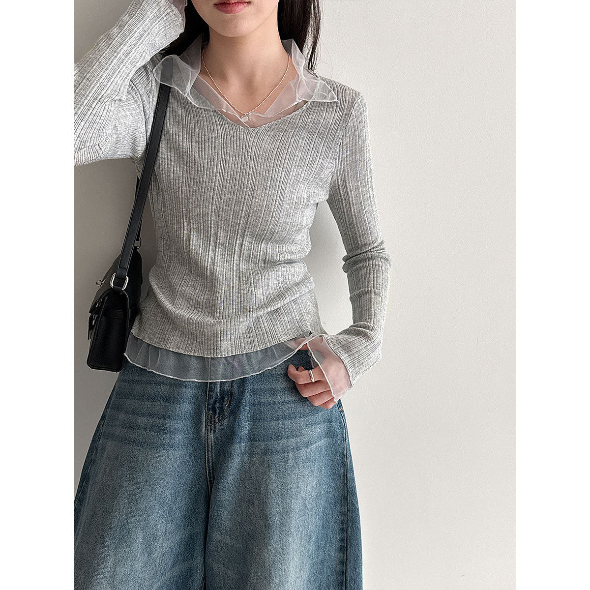 シアーレイヤードスリムトップス