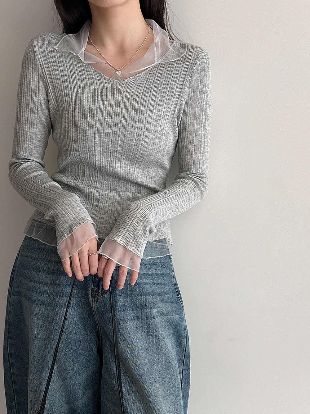 シアーレイヤードスリムトップス