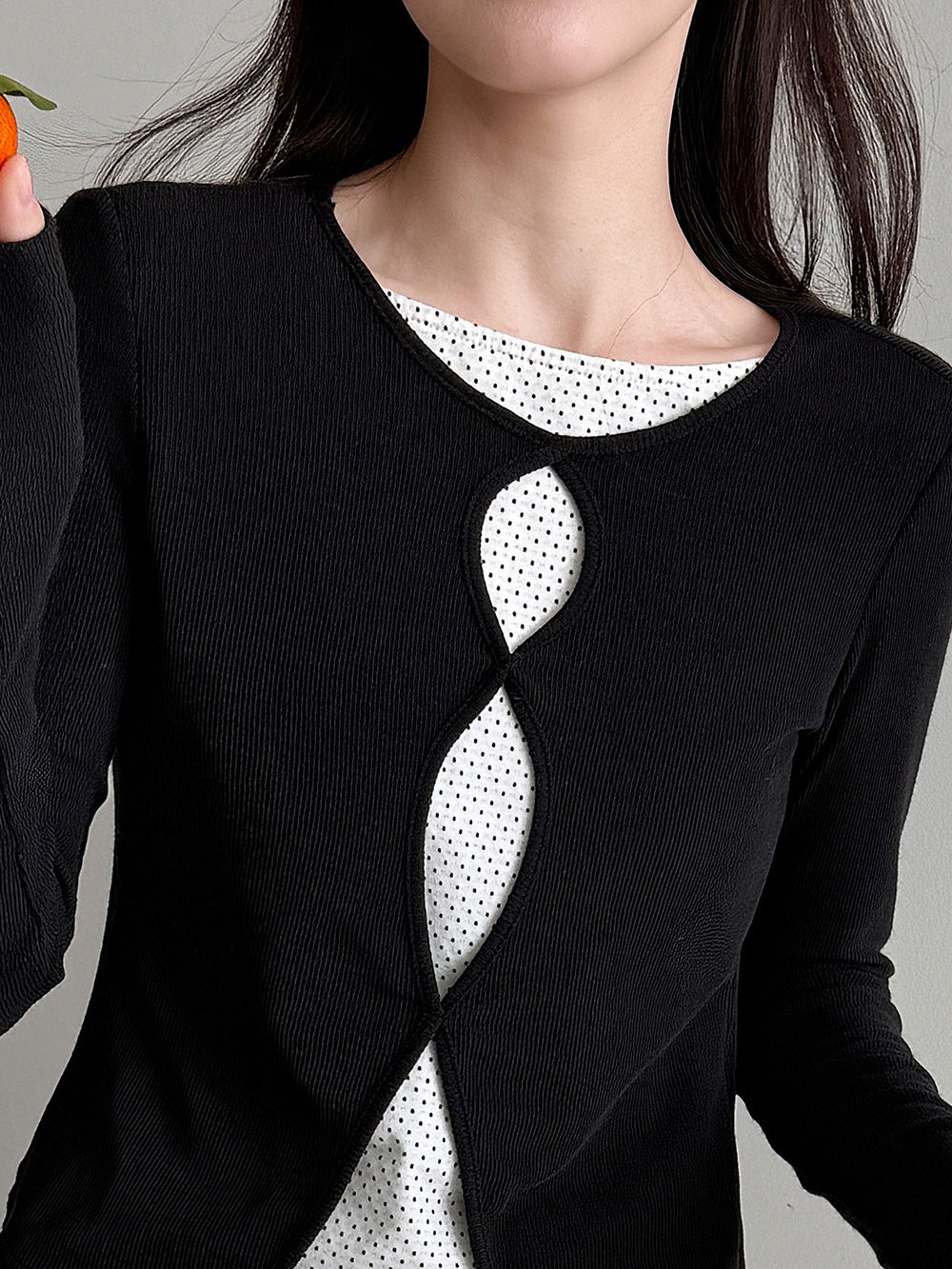 ドット×スリムニットツーピーストップス