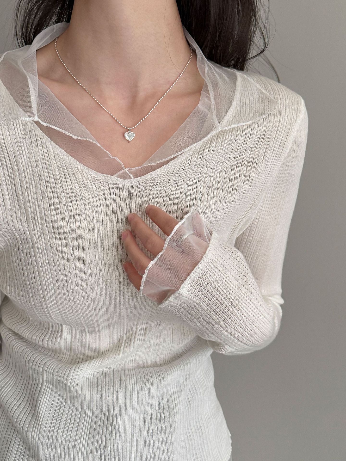 シアーレイヤードスリムトップス