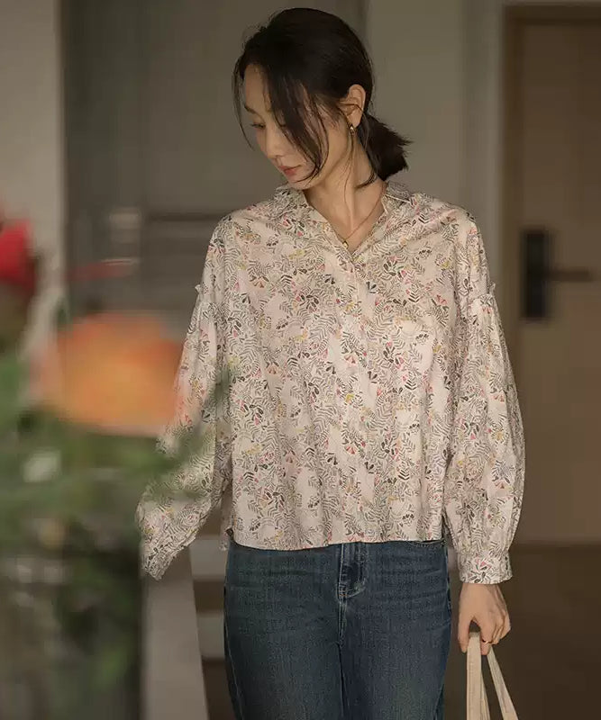 Floral pattern long -sleeved shirt