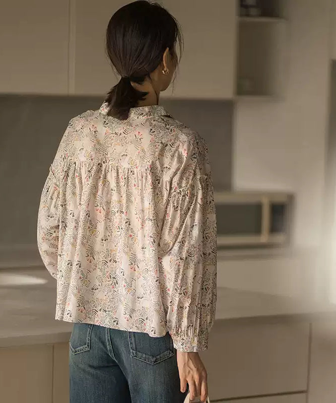 Floral pattern long -sleeved shirt