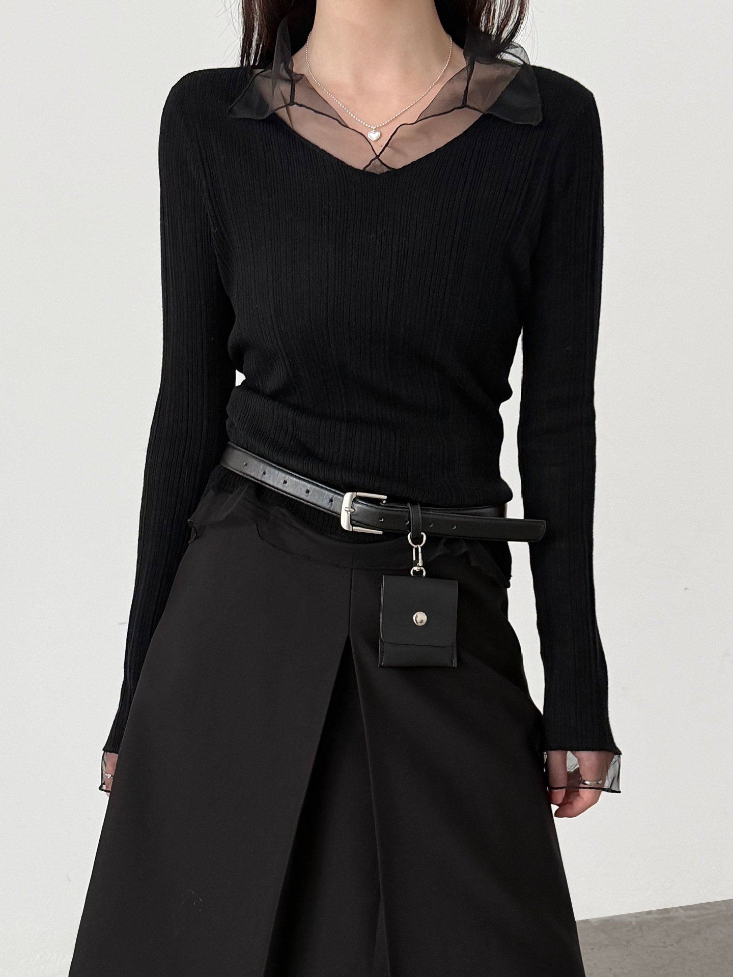 シアーレイヤードスリムトップス