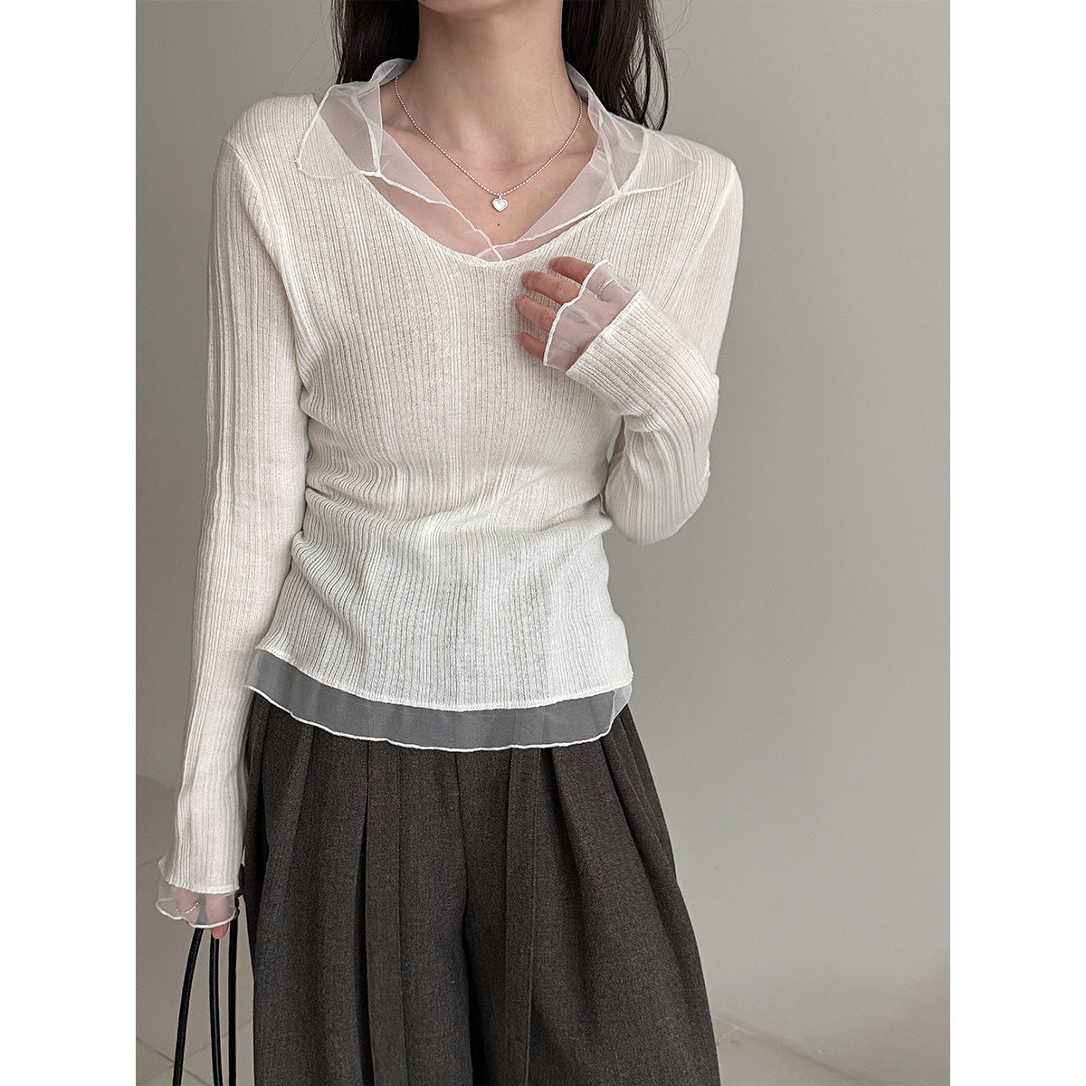 シアーレイヤードスリムトップス