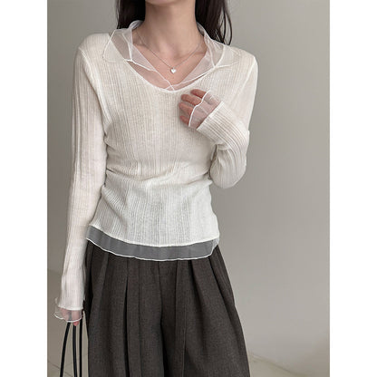 シアーレイヤードスリムトップス