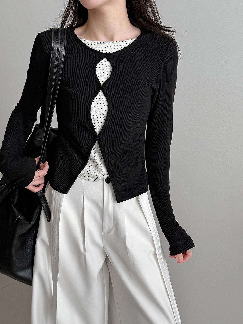 ドット×スリムニットツーピーストップス