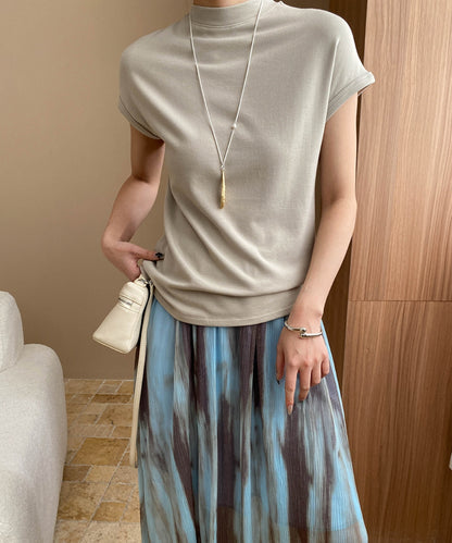 ハーフハイカラーフレンチスリーブニット