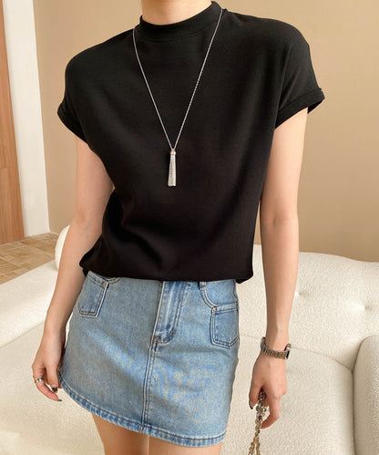 ハーフハイカラーフレンチスリーブニット