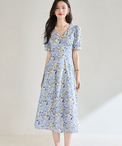 ハイウエストフローラルシェイプワンピース