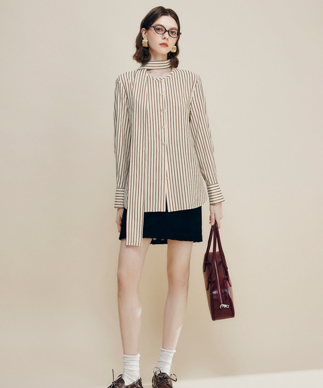 ストライプボウタイブラウス