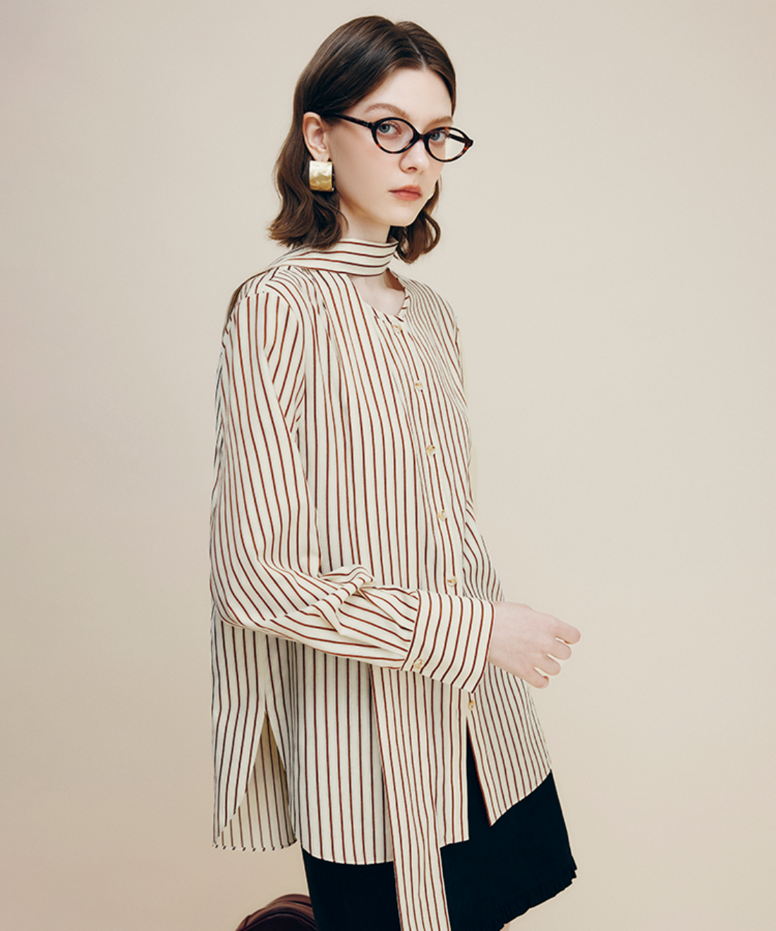 ストライプボウタイブラウス