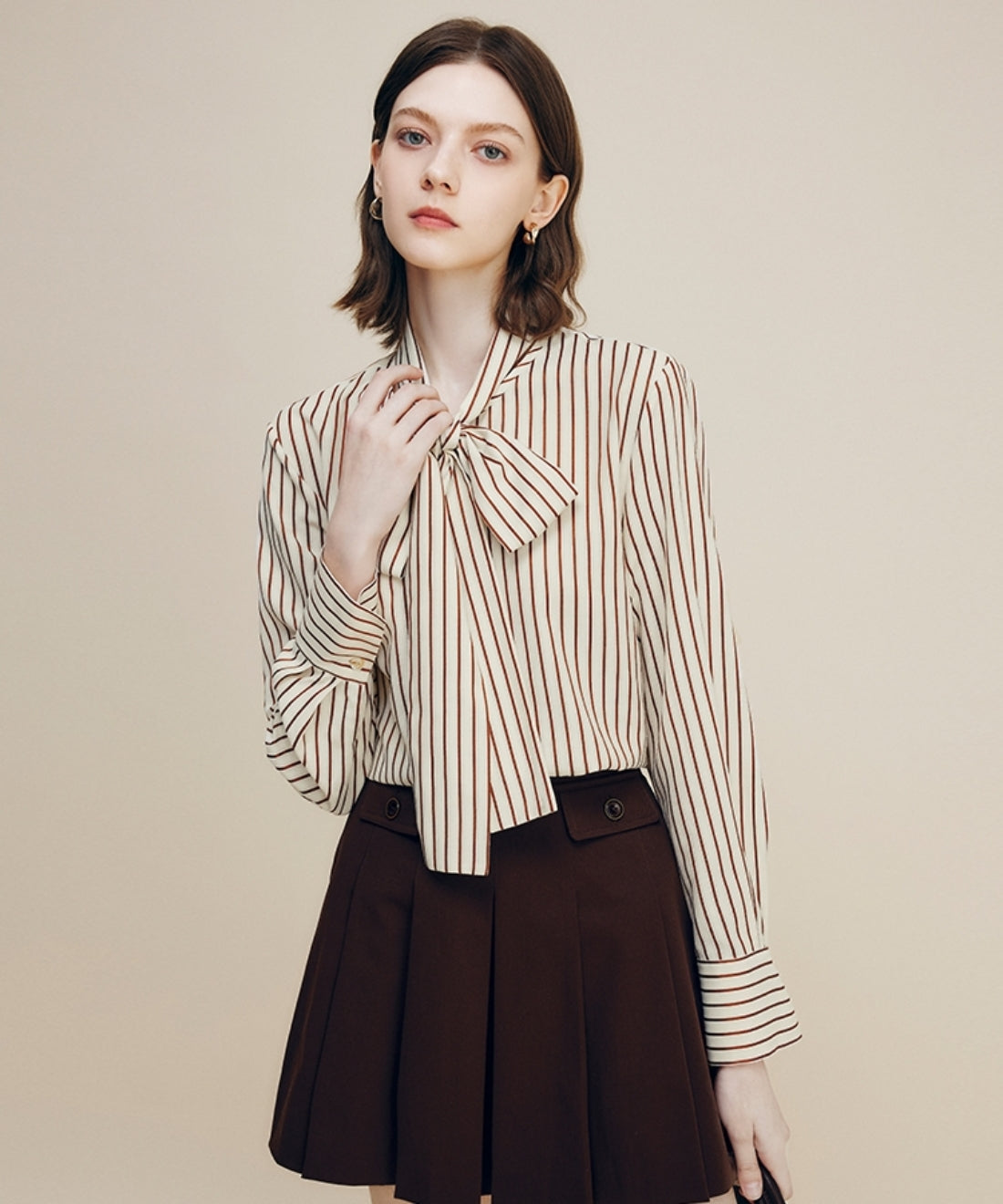ストライプボウタイブラウス