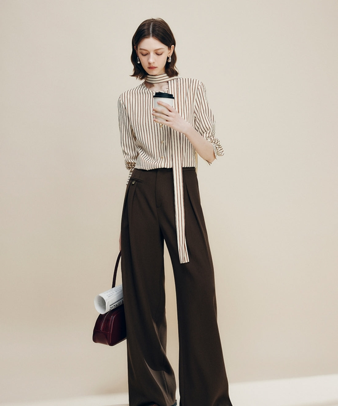 ストライプボウタイブラウス