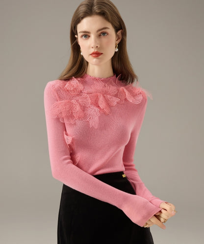 シアーフラワーレースアクセントニット