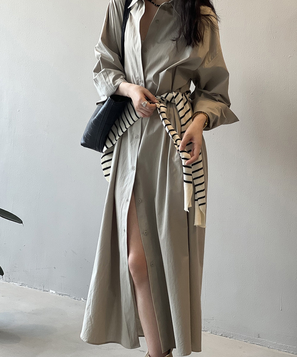 Slit long shirt dress