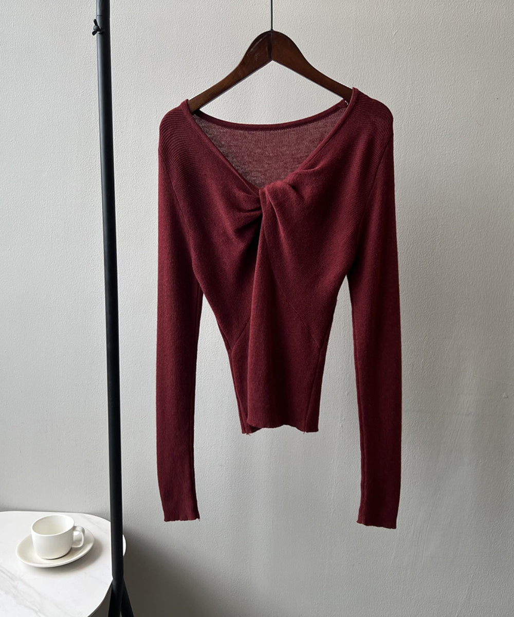 French knot V -neck pullover