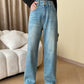 High waist straight denim pants