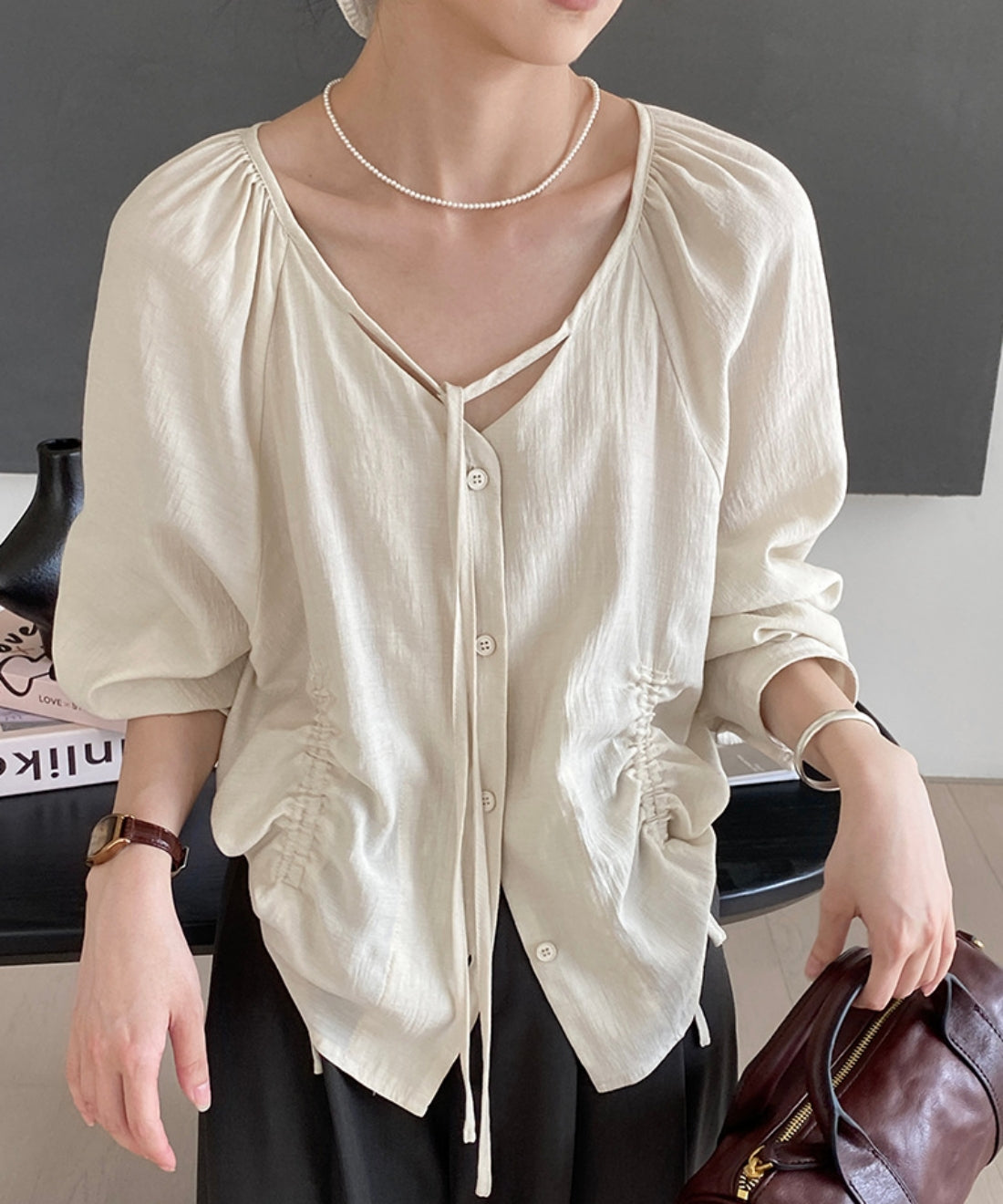 Sherling lagranc sleeve blouse