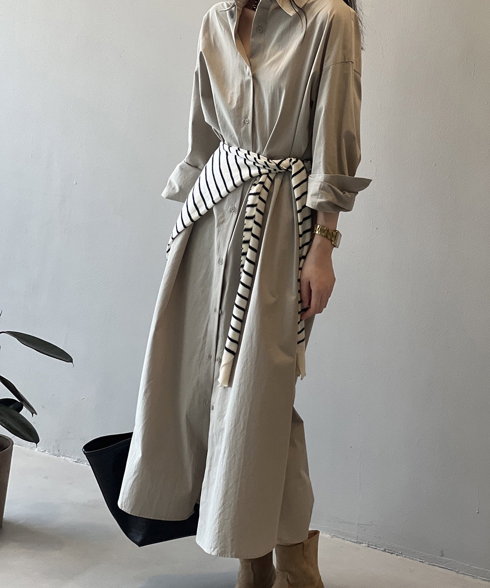 Slit long shirt dress