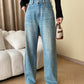 High waist straight denim pants