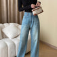 High waist straight denim pants