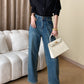 High waist straight denim pants