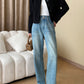 High waist straight denim pants