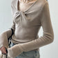 French knot V -neck pullover