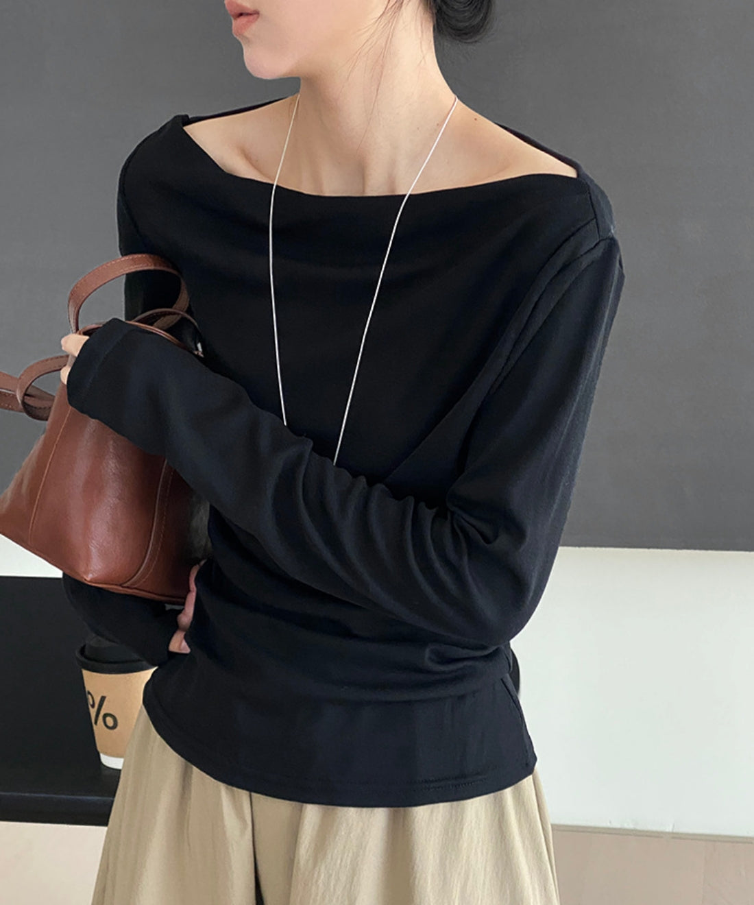 Off -shoulder drape knit