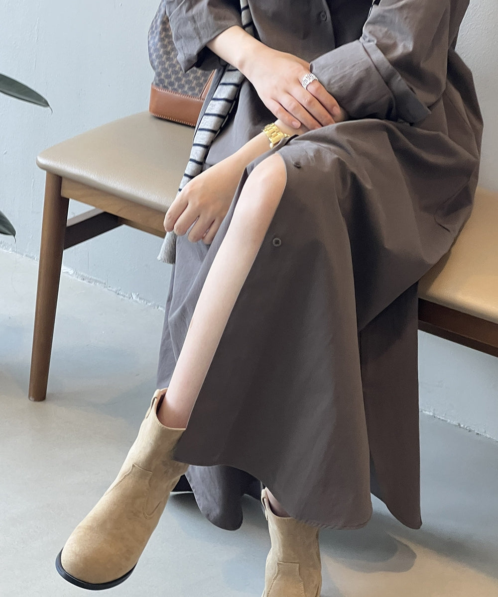 Slit long shirt dress